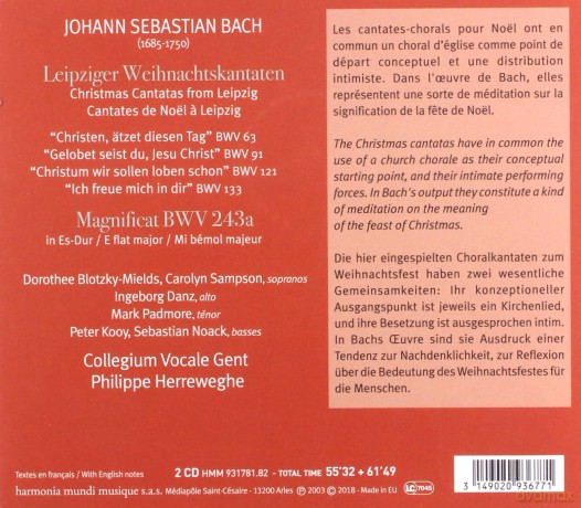 Bach: Leipziger Weihnachtskantaten Herreweghe [2CD]