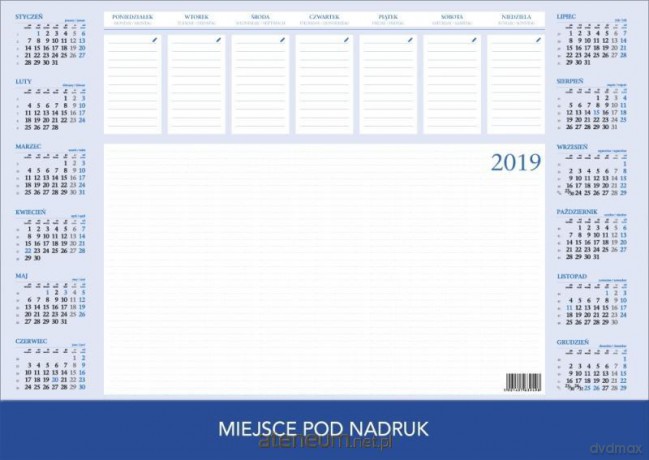 Kalendarz 2019 Biurkowy BIUWAR duży z listwą PCV [KALENDARZ]
