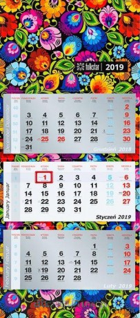 Kalendarz Trójdzielny 2019 łowicki czarny [KALENDARZ]