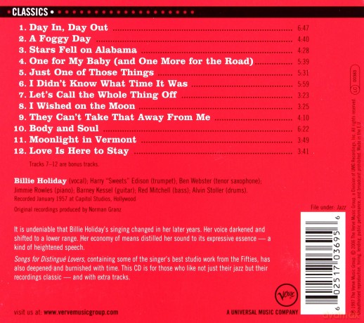 Billie Holiday: Songs For Distingue Lovers [CD]
