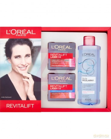 Loreal Zestaw prezentowy Revitalift Laser x 3 (krem na dzień 50 ml+krem na noc 50 ml+płyn micelarny 400 ml)