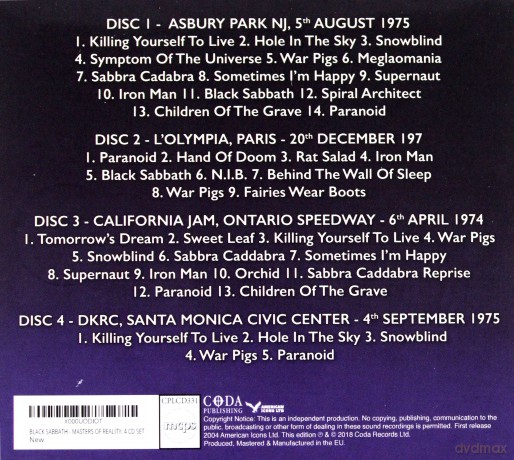 Black Sabbath: Masters Of Reality. The Legendary Broadca/sts [4CD]