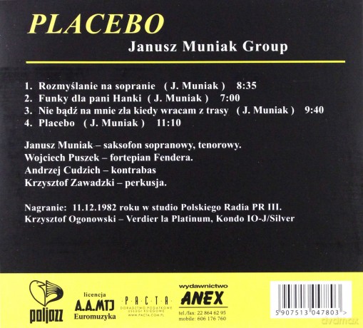 Janusz Muniak Group: Placebo (digipack) [CD]