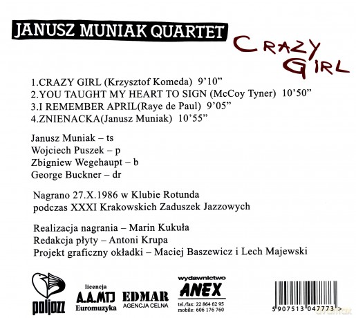 Janusz Muniak Quartet: Crazy Girl (digipack) [CD]