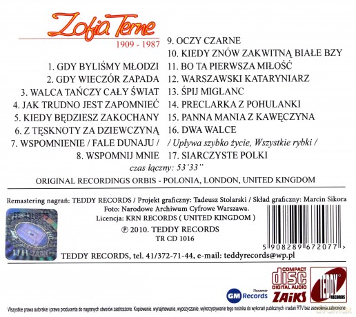 Zofia Terne: Nagrania Orbis - Polonia Londyn (digipack) [CD]
