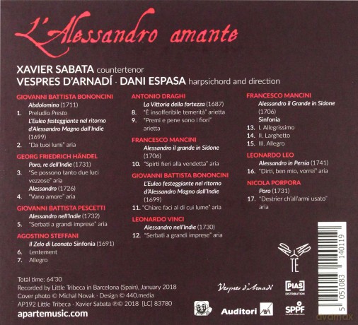 Xavier Sabata: L'Alessandro Amante (digipack) [CD]