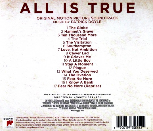 All Is True soundtrack (Patrick Doyle) [CD]