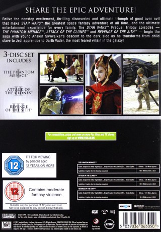Star Wars: The Prequel Trilogy (Episodes I-III): The Phantom Menace / Attack of the Clones / Revenge of the Sith (Gwiezdne Wojny Epizod I-III: Mroczne widmo / Atak klonów / Zemsta Sithów) [3DVD]