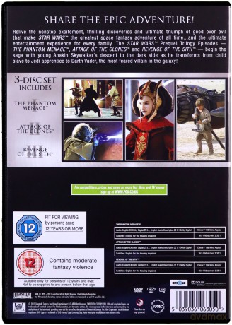 Star Wars: The Prequel Trilogy (Episodes I-III): The Phantom Menace / Attack of the Clones / Revenge of the Sith (Gwiezdne Wojny Epizod I-III: Mroczne widmo / Atak klonów / Zemsta Sithów) [3DVD]
