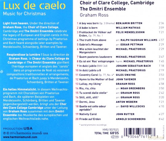 Clare College Choir: Lux De Caelo Music For Christmas [CD]