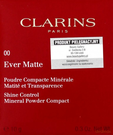 Clarins Ever Matte Shine Control Mineral Powder Compact 00 Transparent Opal 10g