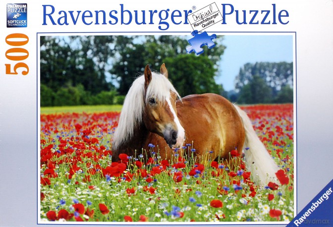 RAVENSBURGER 500 el. Koń na łące maków [PUZZLE]
