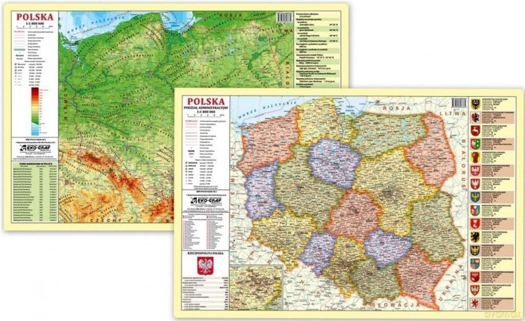 Podkładka na biurko. Polska fizyczno administracyjna mapa 1:1 800 000 [KSIĄŻKA]