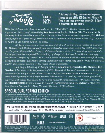 The Testament of Dr. Mabuse (Testament doktora Mabuse) (Masters of Cinema) [Blu-Ray]+[DVD]