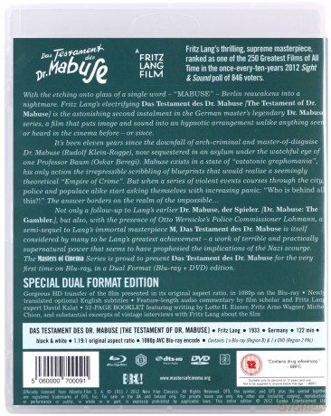 The Testament of Dr. Mabuse (Testament doktora Mabuse) (Masters of Cinema) [Blu-Ray]+[DVD]