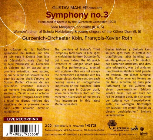 Gustav Mahler: Symphony No 3 Gurzenich Orchester Koln Roth (digipack) [2CD]