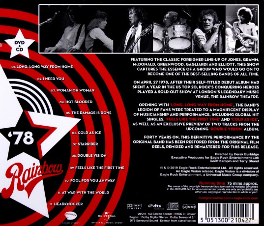 Foreigner: Live At The Rainbow '78 [DVD]+[CD]