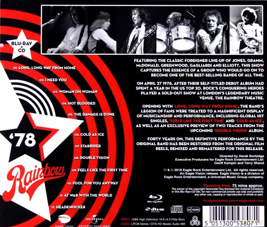 Foreigner: Live At The Rainbow '78 [Blu-Ray]+[CD]