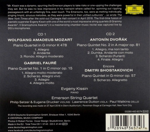 Evgeny Kissin: Mozart, Faure, Dvorak [2CD]