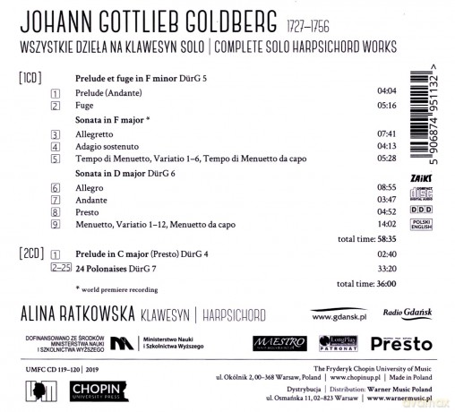 Alina Ratkowska: J.G. Goldberg - Complete Solo Harpsichord Works [2CD]