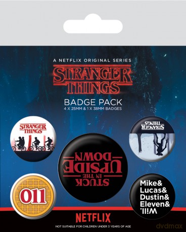 Stranger Things Upside Down (4 x 25mm & 1 x 38mm przypinki)