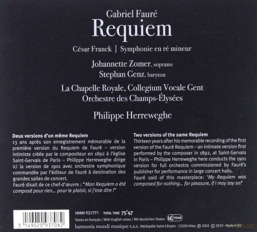 Faure: Requiem Herreweghe (digipack) [CD]