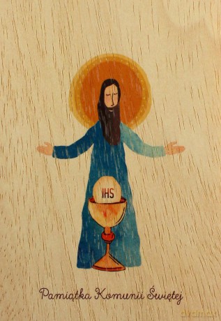 Karnet drewniany C6 Komunia Jezus + koperta