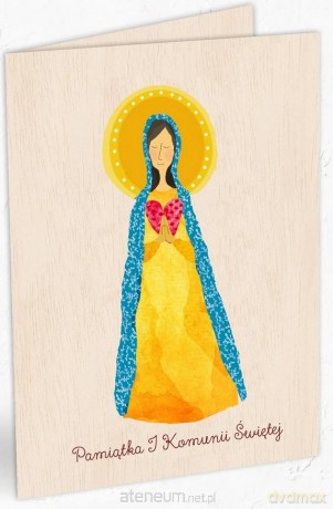 Karnet drewniany C6 Komunia Maria + koperta