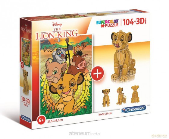 CLEMENTONI 104 el. + 3D model Król Lew [PUZZLE]