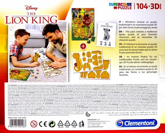 CLEMENTONI 104 el. + 3D model Król Lew [PUZZLE]