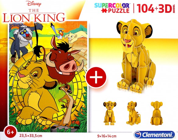 CLEMENTONI 104 el. + 3D model Król Lew [PUZZLE]