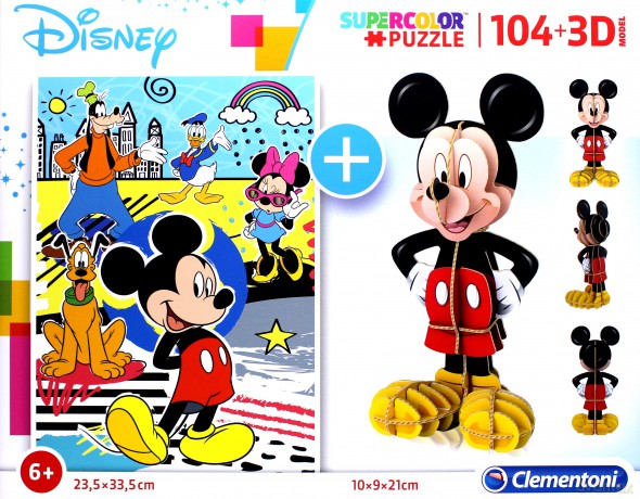 CLEMENTONI 104 el. + 3D model Mickey Mouse [PUZZLE]
