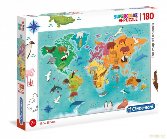CLEMENTONI 180 el. Super Kolor - Mapa zwierząt [PUZZLE]
