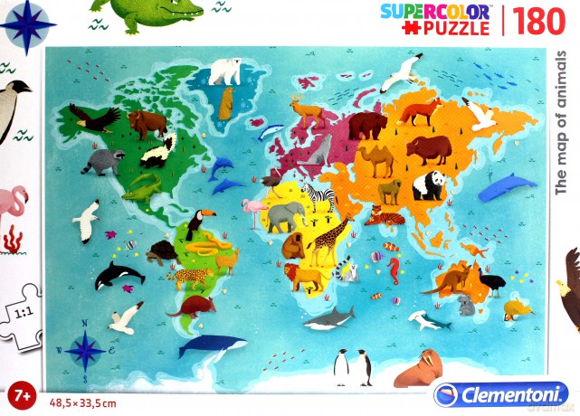 CLEMENTONI 180 el. Super Kolor - Mapa zwierząt [PUZZLE]