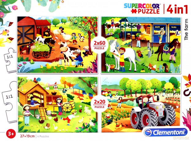 CLEMENTONI 2x20+2x60 el. Super Kolor - Farma [PUZZLE]