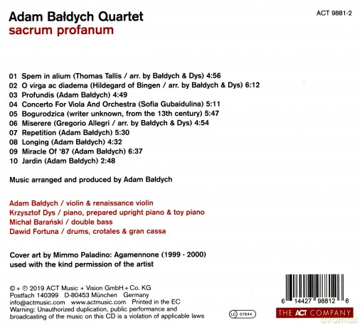 Adam Bałdych Quartet: Sacrum Profanum [CD]