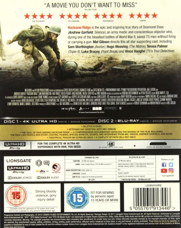 Hacksaw Ridge (Przełęcz ocalonych) [Blu-Ray 4K]+[Blu-Ray]