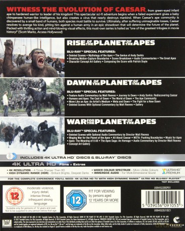 Planeta małp Trylogia: Rise of the Planet of the Apes / Dawn of the Planet of the Apes / War for the Planet of the Apes (Geneza planety małp / Ewolucja planety małp / Wojna o planetę małp) [3xBlu-Ray 4K]+[3xBlu-Ray]