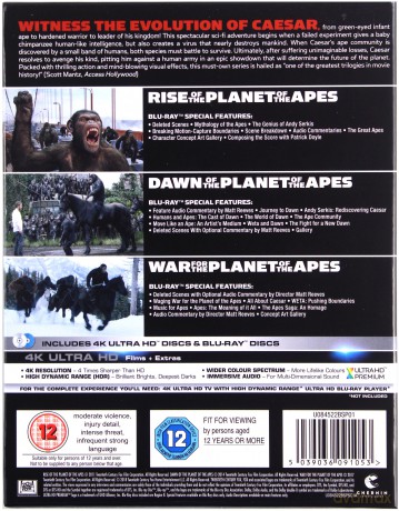 Planeta małp Trylogia: Rise of the Planet of the Apes / Dawn of the Planet of the Apes / War for the Planet of the Apes (Geneza planety małp / Ewolucja planety małp / Wojna o planetę małp) [3xBlu-Ray 4K]+[3xBlu-Ray]