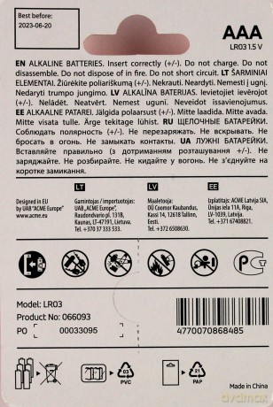 ACME EUROPE Baterie LR03 Alkaline AAA/6pcs