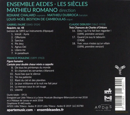 Faure Poulenc Debussy: Ensemble Aedes Les Siecles Romano (digipack) [CD]
