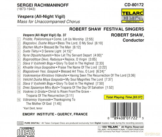 Shaw Festival: Rachmaninoff:Vespers [CD]