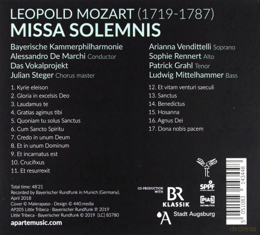 Leopold Mozart: Missa Solemnis Bayerische Kammerphilharmonie De Marchi (digipack) [CD]