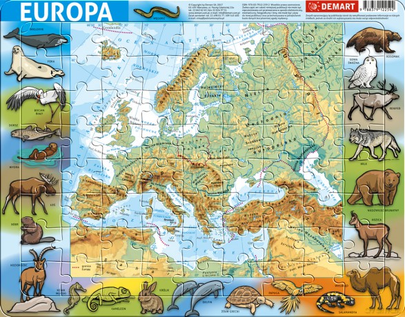 Puzzle ramkowe Europa fizyczna