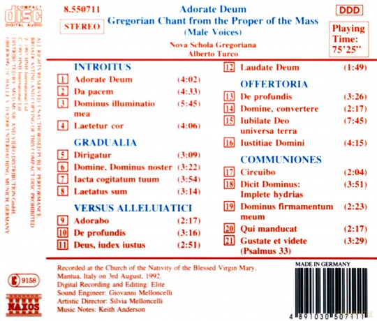 Nova Schola Gregorianaturco: Adorate Deum [CD]