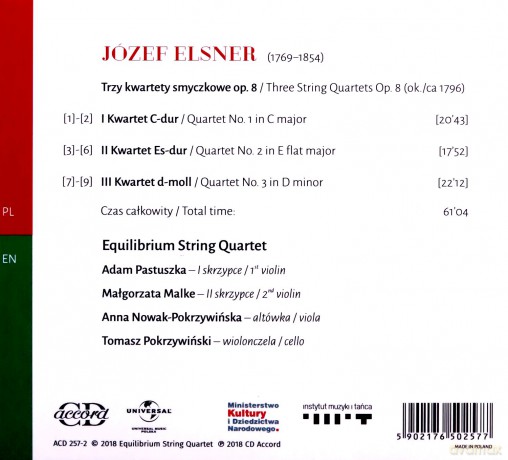 Equilibrium String Quartet: Elsner String Quartets Op. 8 [CD]