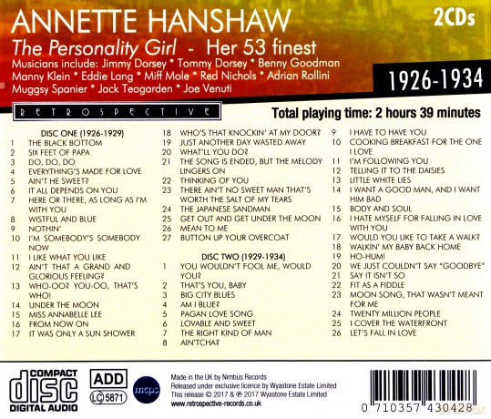 Annette Hanshaw: Personality Girl [2CD]