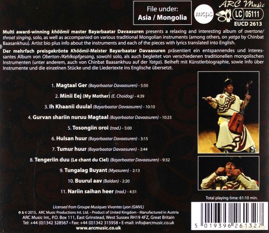 Bayarbaatar Davaasuren: The Art Of Mongolian Khoomii (Throat Singing) [CD]