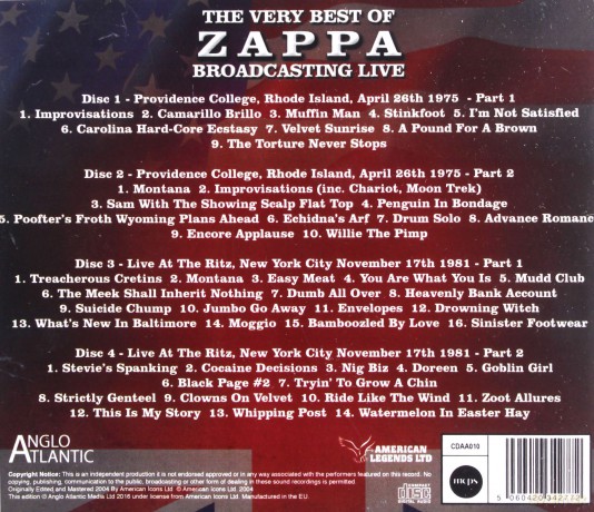 Frank Zappa: The Very Best Of Zappa - Broadcasting Live [4CD]