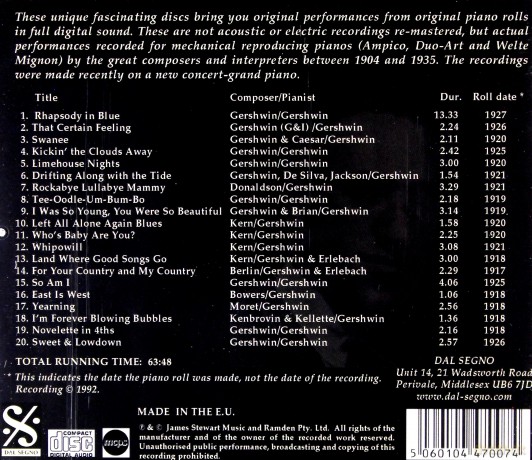 George Gershwin: Masters Of The Piano Roll - Gershwin Plays Gershwin [CD]